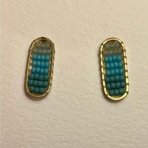 Handmade woven Gold and Green/Blue Beaded Earrings